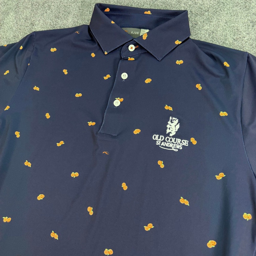KJUS Polo Shirt Mens‎ 54 XL Navy Orange Comfort Fit Old Course St Andrews Golf